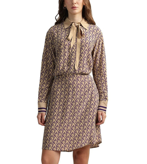 Beige Logo Regular Fit Dress
