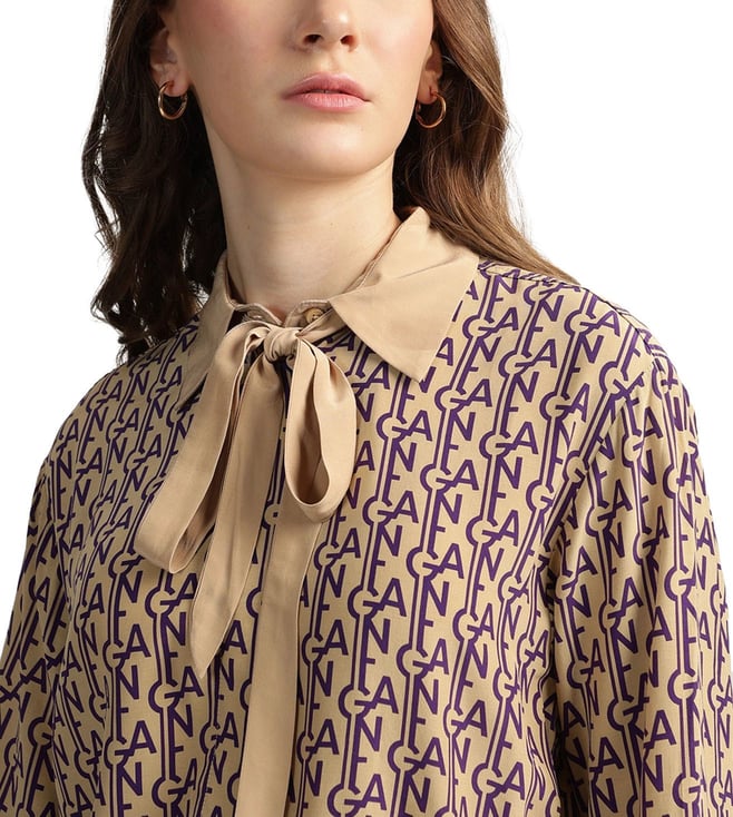 Beige Logo Regular Fit Dress