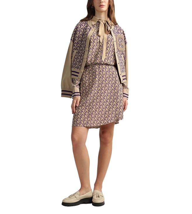 Beige Logo Regular Fit Dress