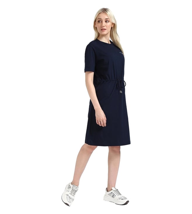 Navy Cotton Solid A-Line Dress