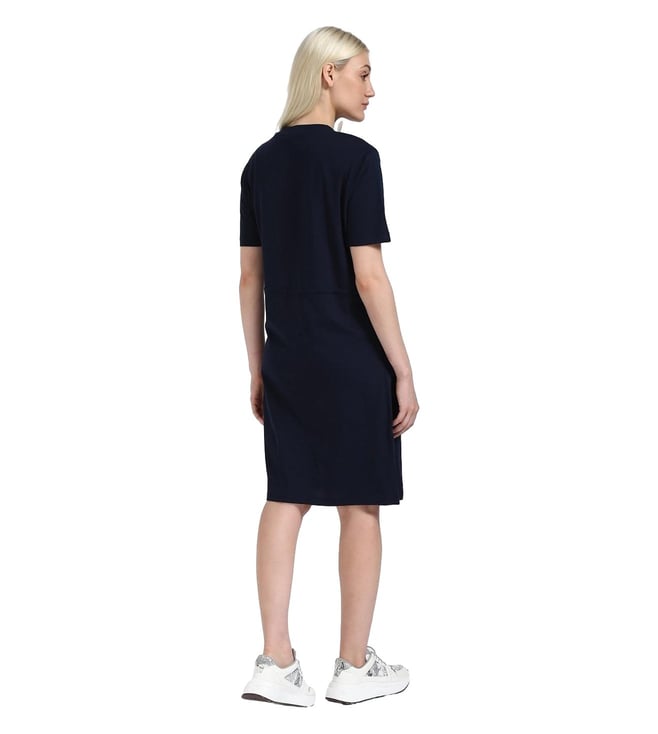 Navy Cotton Solid A-Line Dress