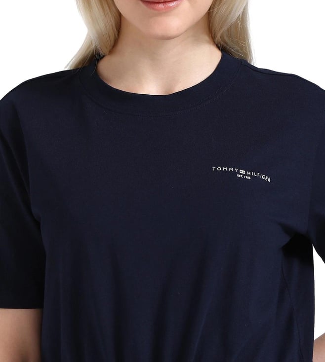 Navy Cotton Solid A-Line Dress