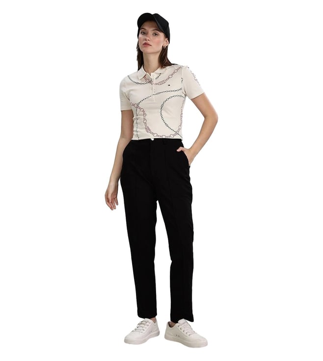 Beige Organic Cotton Printed Polo T-Shirt