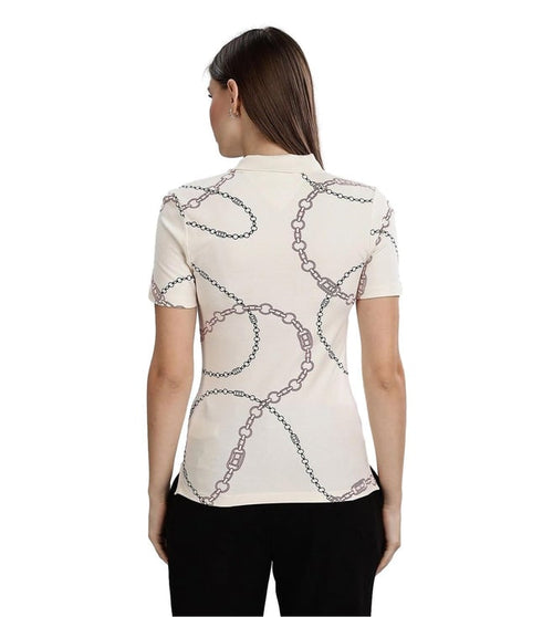 Beige Organic Cotton Printed Polo T-Shirt