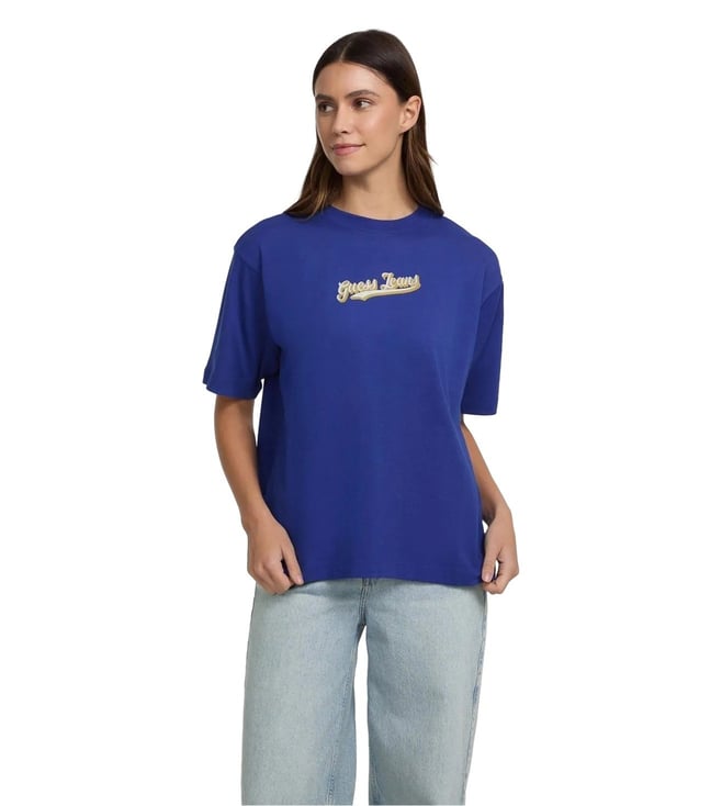 Curved Logo Blue Soul Cotton Oversized Top