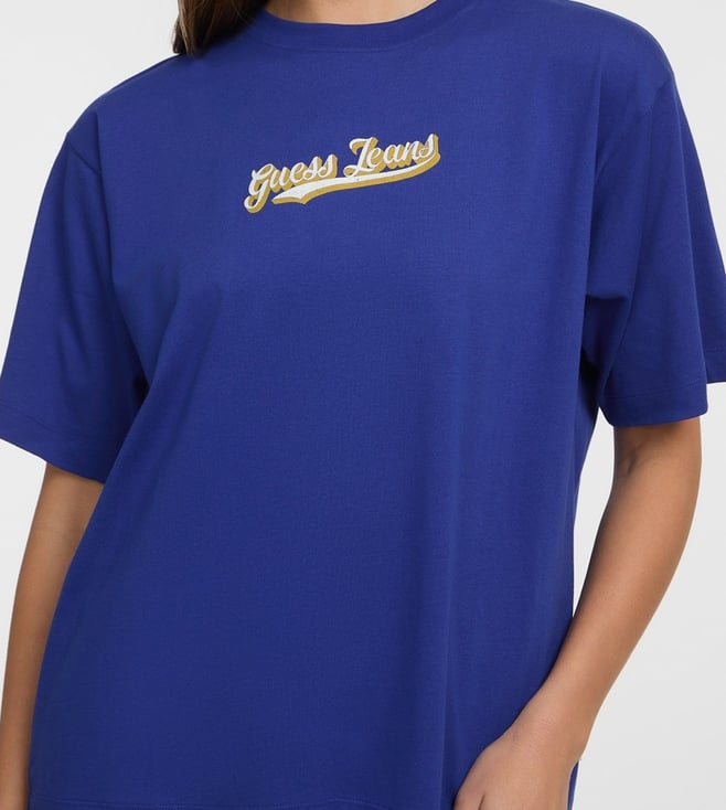 Curved Logo Blue Soul Cotton Oversized Top