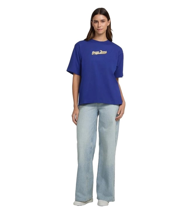Curved Logo Blue Soul Cotton Oversized Top