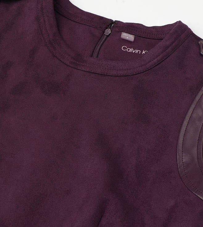 Purple Polyester Round Neck Shift Dress